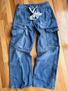 Cider Blue Denim Cargo Pants with Drawstring